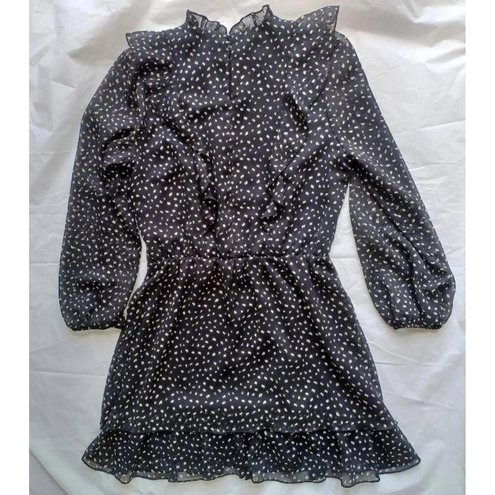 Zara Ruffle Mock Neck Long‎ Sleeve Mini Dress Speckle S Cottagecore Whimsygoth
